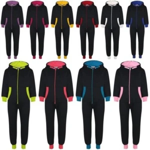 Kids Girls Boys A2Z Onesie One Piece Contrast Fleece Hoodie All In one Jumpsuit - Picture 1 of 66