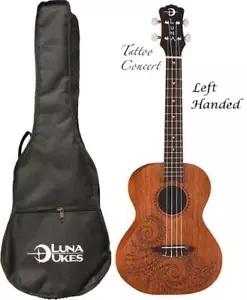 Luna Mahogany Series Tattoo Concert Ukulele LEFTY, UKE TC MAH L - Picture 1 of 1