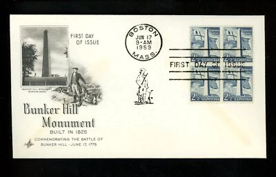 US FDC #1034 Artcraft M-5 1959 Boston MA Bunker Hill Monument Liberty Series - Image 1 of 2