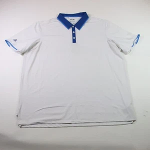 Adidas Polo Shirt Men 2XL Casual White Blue Outdoors Button Collared Climacool - Picture 1 of 9