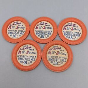 Lot Of 5 Wax Paper Vintage Milk Caps Pogs Gaymoor All-Jersey Dairy Canby Oregon