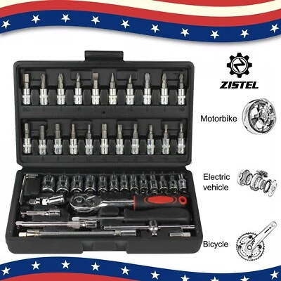 46pcs 1/4 Ratchet Wrench Combination Package Socket Tool Set Auto Car Repairing - Image 1 of 4
