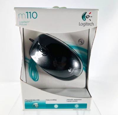 Logitech M110 Full Size Black Wired Mouse Plug-and-Play USB - Brand New Sealed - Image 1 of 4