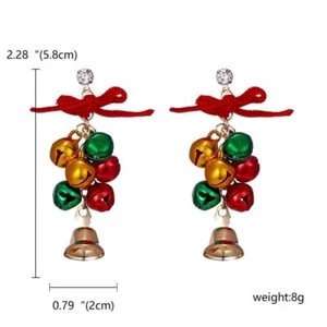 Weihnachten mehrfarbige Jingle Bell Ohrringe - durchbohrt baumeln rot, grün & gold - Bild 1 von 1