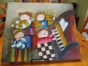 Original Joyce Roybal 20x24 Ölgemälde Leinwand 4 Kinder Musiker signiert - Bild 1 von 8