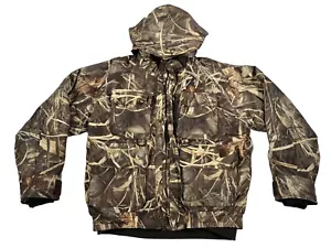 Vintage Herters Camo Hunting Duck Jacket & Coat Size Large Hooded Pockets 2 In 1 - Picture 1 of 20