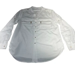 Calvin Klein Shirt Top Womens M Gold Button Up Blouse V Cut - Picture 1 of 18