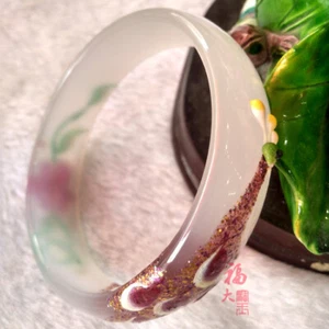Agate hand-painted peacock bracelet inlaid with ice seed lady bracelet 58mm - Picture 1 of 7