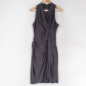 Vestido Evan Picone para mujer talla 8 gris funda elástica tejido fruncido forrado sin mangas - Imagen 1 de 8