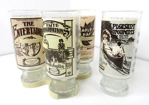Vintage Set of 4 Scott Joplin Sheet Music Glass Cups +Carry Caddy Anchor Hocking - Picture 1 of 10