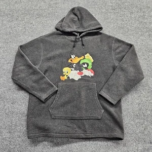 Warner Bros Hoodie Looney Tunes Fleece Sweatshirt Men S Gray Kangaroo Pocket VTG - Picture 1 of 12