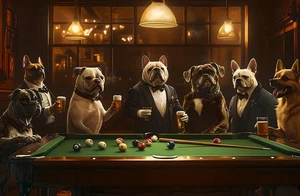 Dogs Playing Pool Billiards Game Oil Painting Wall Art Decor Printed On Canvas - Picture 1 of 7