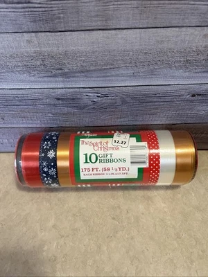 Vintage Kmart Gift Tie Ribbon - 10 Reel - 175 Total Feet 58Yds Christmas Ribbon - Image 1 of 4