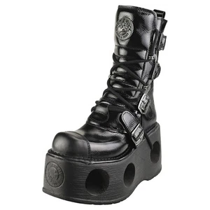 New Rock Patent Spring Neptuno Unisex Platform Boots in Black - Picture 1 of 8