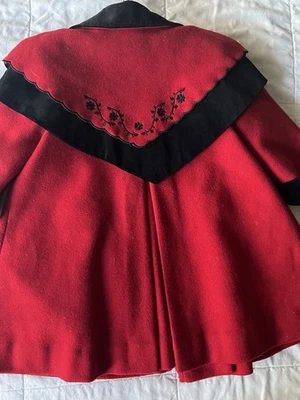Abrigo Rothschild Vintage Rojo Negro Lana Terciopelo Niñas Talla 2T excepcional Foto 1 de 4
