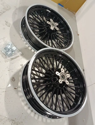 16x3.5 Front Rear Fat Spoke Wheels Rims for Harley Softail Fatboy Heritage FLSTF - Imagem 1 de 4