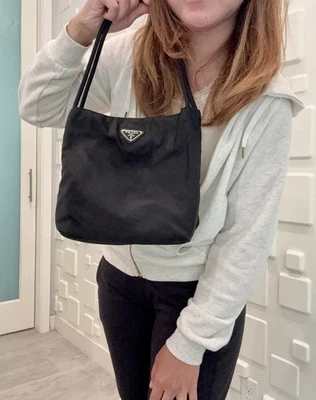 Auténtico Bolso de Hombro PRADA Tessuto City Pequeño Negro Nylon Foto 1 de 4