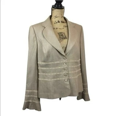 Blazer Escada Vintage Borde de Encaje Logo Botones Chaqueta Lana Mezcla Seda Foto 1 de 4