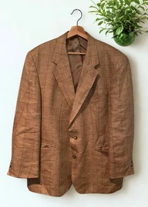Brooks Brothers 43R Linen Herringbone Windowpane Blazer 2-Button Jacket EUC - Picture 1 of 9
