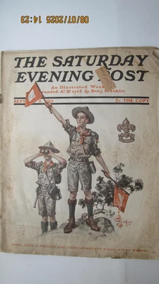 THE SATURDAY EVENING POST SEPT 1911 LYENDECKER COVER SCOUTS SIGNALING CAR ADS - Image 1 of 4