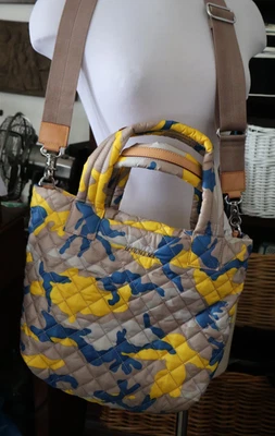 MZ WALLACE NYLON迷彩手提包黄色蓝色棕褐色弹簧托特包斜挎包 — 第 1/4 张图片