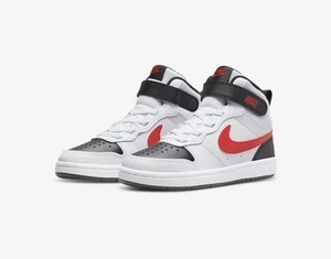 Little Kid's Nike Court Borough Mid 2 PSV White Black University Red CD7783 110 - Picture 1 of 6