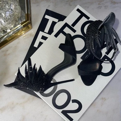 New Giuseppe Zanotti Womens 37 Black Swarovski 120mm Suede Sandals NIB $1425 - Image 1 of 4