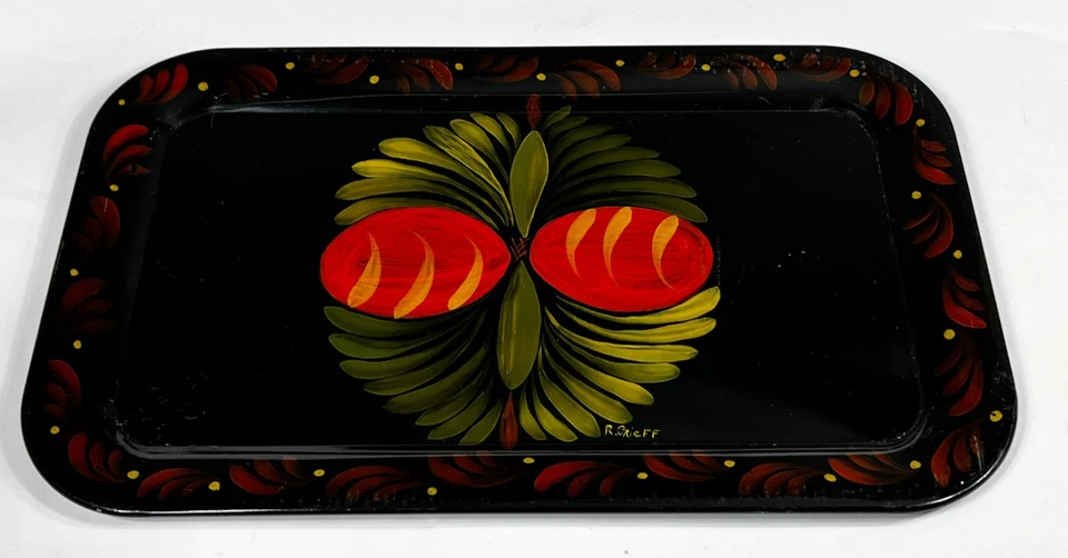 Bandeja Tole vintage pintada a mano arte popular Pennsylvania firmada en holandés Foto 1 de 4