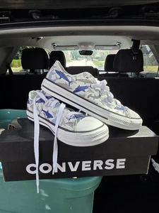 NIB Converse Shark Boys Girls Athetic Sneakers Shoes White Blue Sz 1  - Picture 1 of 2