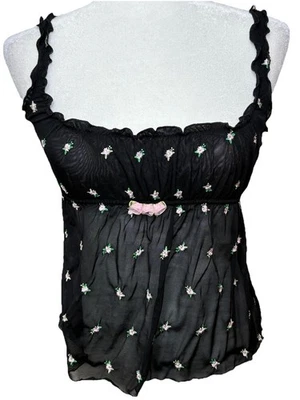 Victoria Secret Y2K Babydoll Transparente Malla Top Cami Oscuro Romántico Hada Capricho Foto 1 de 4