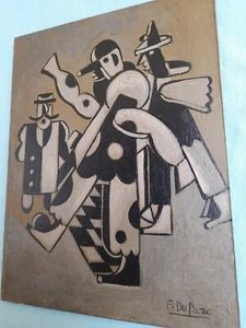 F. DU PARC CLOWNS CON LA PALLA OLIO SU CARTONE FUTURISMO GERMANIA anni '50 - Foto 1 di 8