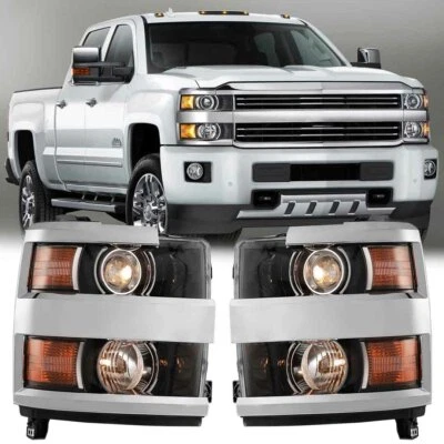 Pair Headlight Chrome For 2015-2019 chevy Silverado 2500 HD 3500 HD Front Lamp Foto 1 de 4