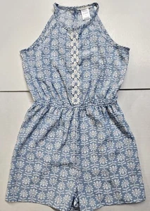 Lily Bleu White & Blue Daisies Floral Girl’s Jumpsuit Romper Size 8 - Picture 1 of 6