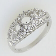 Sterling Silver Semi Mount Ring Setting Round RD 4x4 3x3mm 3 Stone Filigree