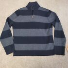 J Crew Mens Sweater Medium 100% Lamb Wool Pullover Black Gray Striped