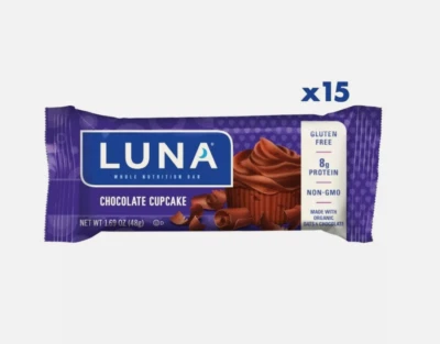 LUNA BAR - Barritas de aperitivos sin gluten - Cupcake de chocolate - 8 g de proteína - No GM... Foto 1 de 3