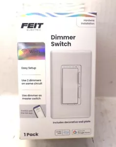 FEIT ELECTRIC DIM/WIFI SMART DIMMER SWITCH ALEXA GOOGLE WI-FI WHITE SEALED - Picture 1 of 2
