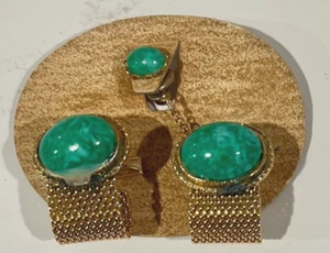 Bracciale/cravatta uomo vintage maglia colore verde turchese tono oro ovale - Foto 1 di 4