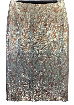 COLECCIÓN J.CREW Talla 4 Falda Lápiz Midi Brocado Floral Metálica AC524 $298 Foto 1 de 4