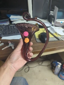 Hand Blown Fluted Vase Curved Hook On End Purple Glass - Picture 1 of 10