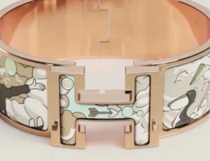 HERMES Dans Les Nuages Gray Enamel WIDE H Clic Bracelet 19cm GM Birkin - Picture 1 of 10