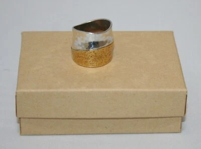 Anillo brazalete Silpada de plata esterlina y latón lluvia o brillo banda ancha R3134 talla 7 Foto 1 de 4