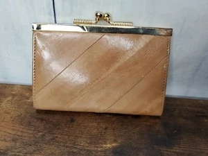 Sunco Korea Vintage Caramel Brown Eel Skin Leather Coin Purse Change Wallet - Picture 1 of 12