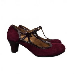 Chie Mihara Schuhe Damen 37,5 Mary Janes Absatz Burgund Wildleder Lederbesatz - Bild 1 von 10