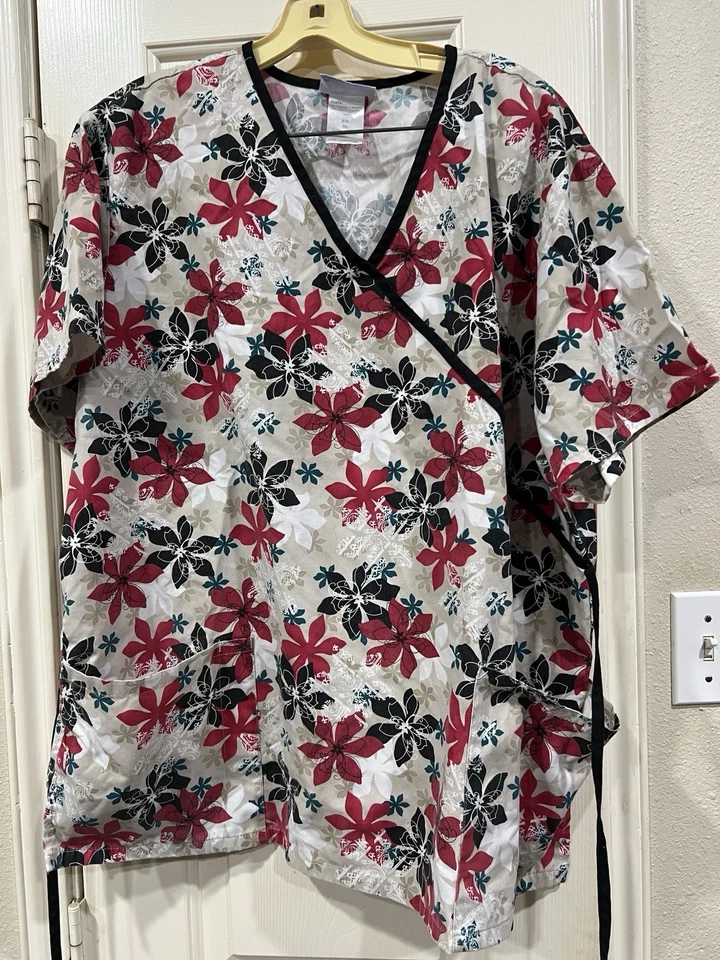 Blusa Médica Blusa Médica SB para Mujer XL Estampado Floral Cuello en V Dos Bolsillos Enfermera Médica Foto 1 de 4