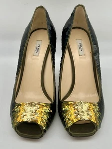 Tacones PRADA negros brillantes punta abierta talla 38,5 - Imagen 1 de 8