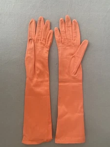 Vintage 1950's  NEYRET Gloves France Orange Size 7 Over Wrist Opera Gloves - Picture 1 of 6