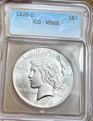 1926-D Peace Silver Dollar ICG MS65 - Bright with Luster - Image 1 of 4