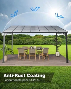 12'x14' Lean to Gazebo,Hardtop Canopy Aluminum Frame Patio Yard Outdoor Shelter - Picture 1 of 10