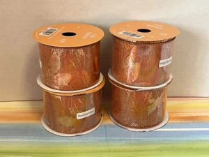 NEW lot 4 rolls wired edge ribbon 2.5" x 30’ fall leaves orange metallic sheer - Picture 1 of 3